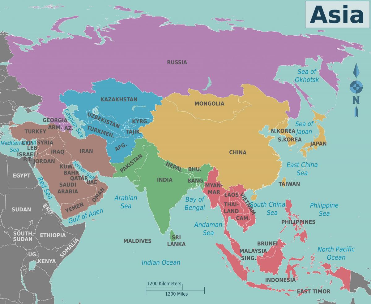 中国在亚洲地图上的位置