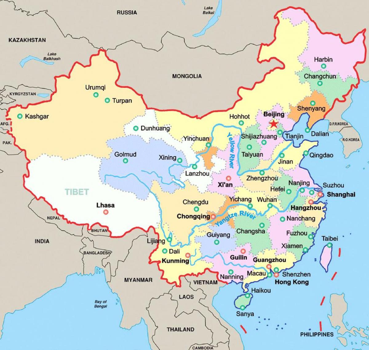 中国地图与主要城市